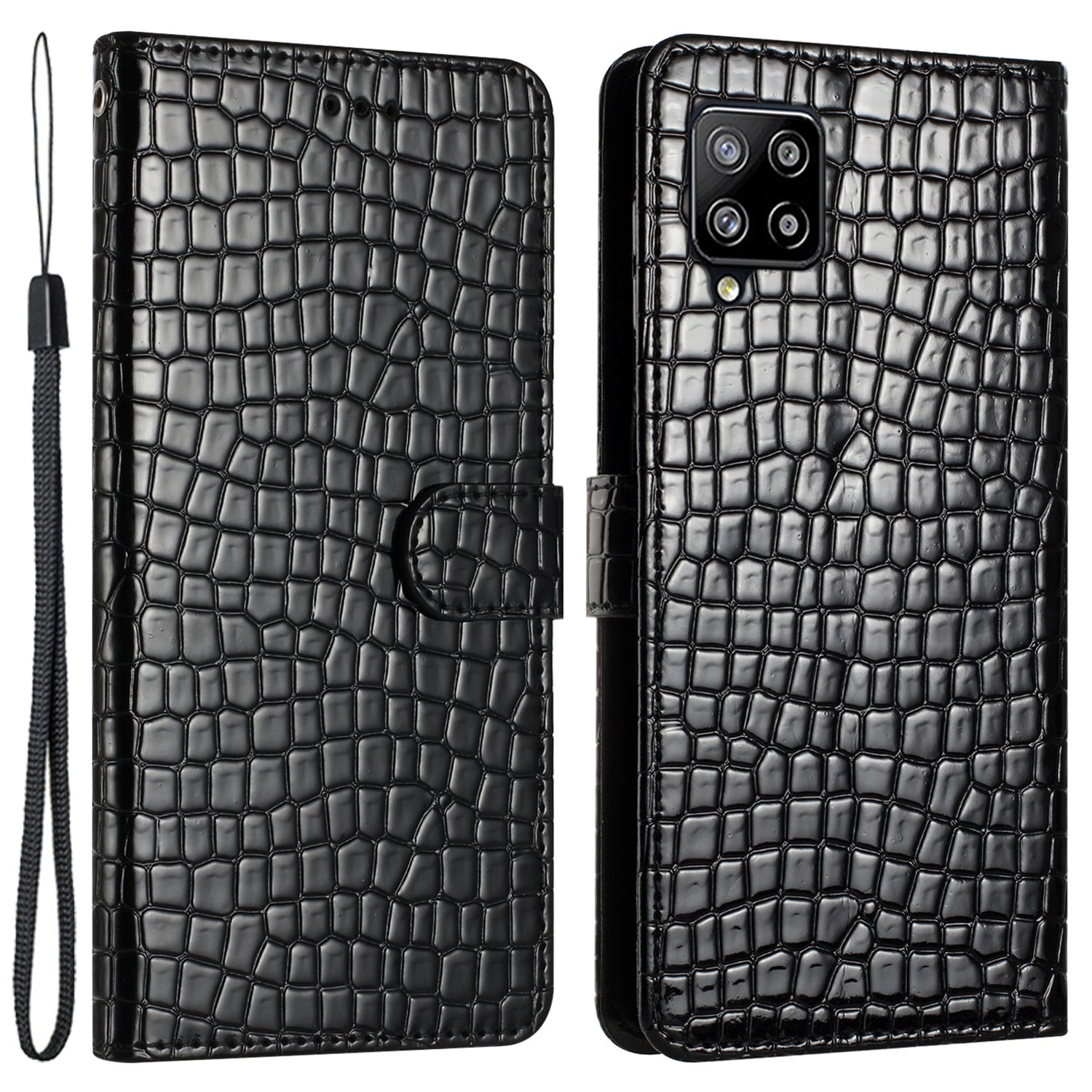 For Samsung Galaxy M32 (Global Version) 4G PU Leather Phone Stand Cover Wallet Crocodile Texture Anti-fall Case with Strap For Samsung Galaxy M32 (Global Version) 4G PU Leather Phone Stand Cover Wallet Crocodile Texture Anti-fall Case with Strap